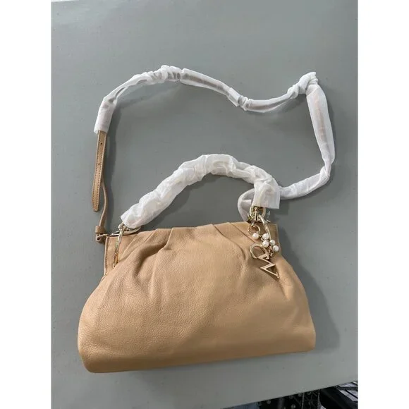 C Wonder by Christian Siriano Genuine Leather Clutch Crossbody Tan Gold Neutral - Picture 3 of 8